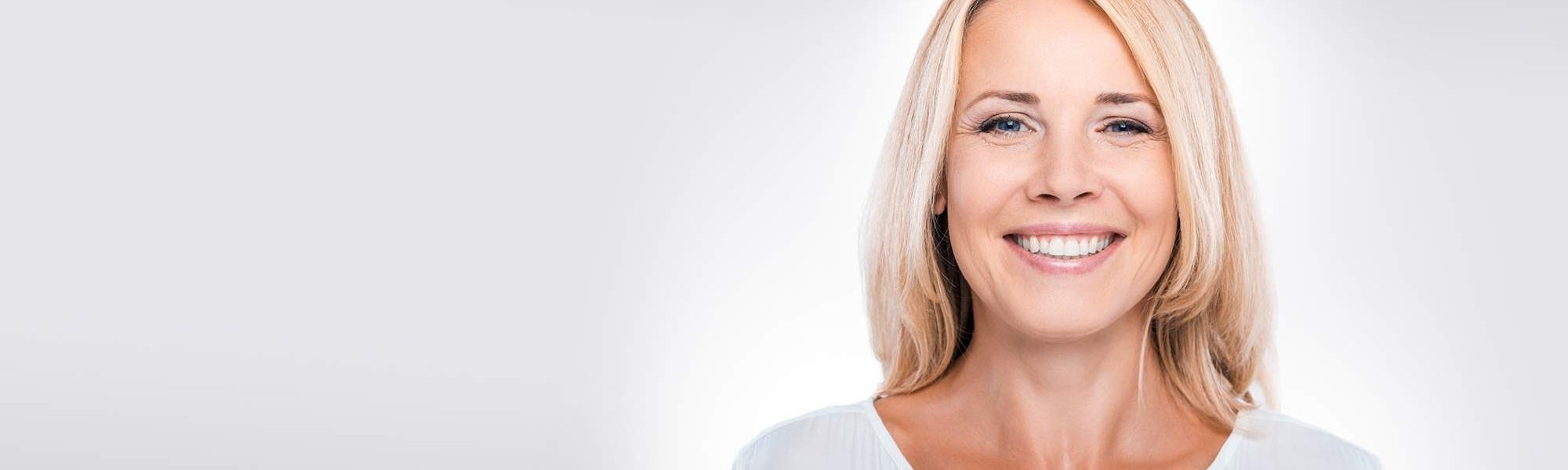 Blond woman in white T
